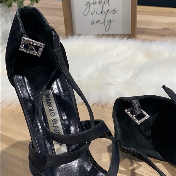 Manolo Blahnik Black Satin Strappy Heels - Picture 6 of 7